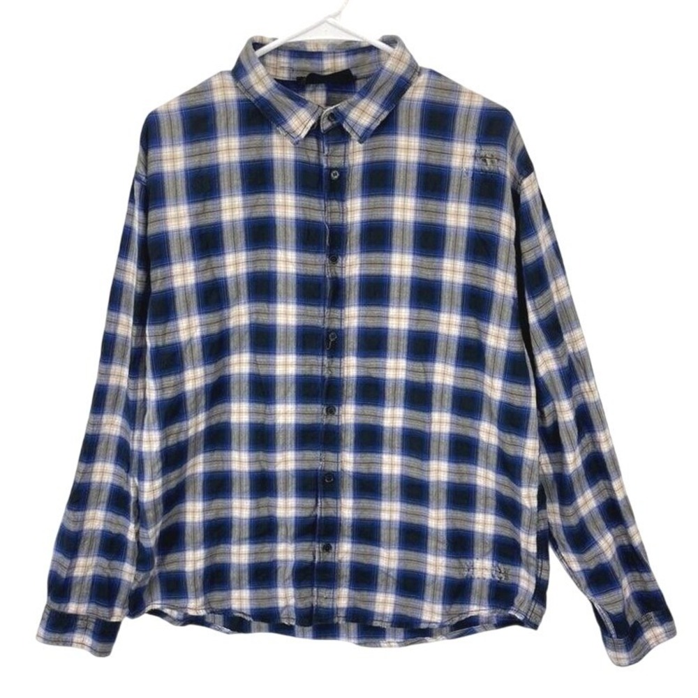 The Kooples Jeans Plaid Button Up Shirt Mens Size XL Blue Black Flannel Grunge